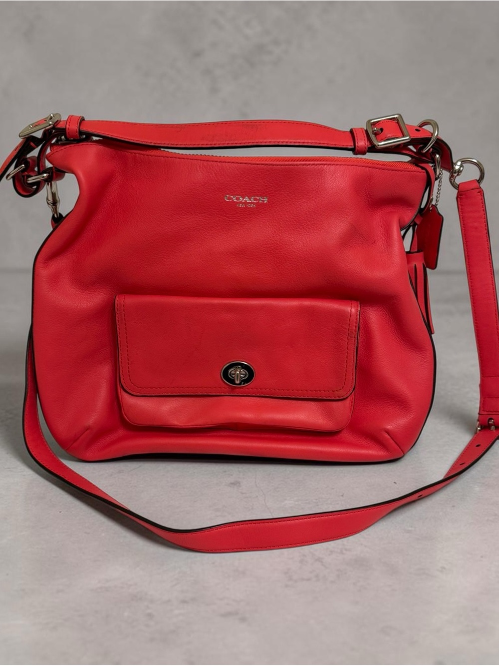Coach Legacy Courtenay Hobo Purse 2 Way Shoulder Bag Bright Coral Style #22381